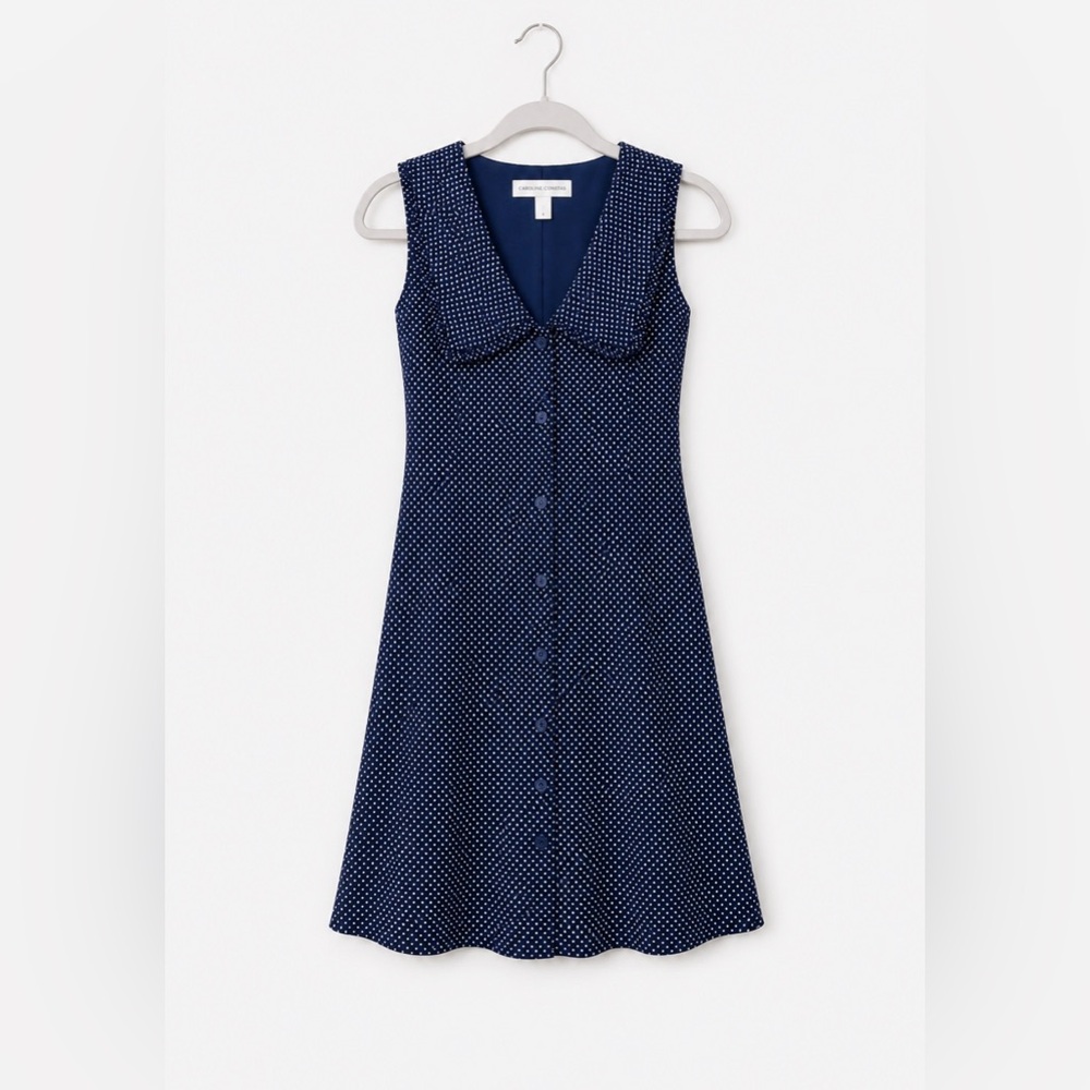 Caroline Constas Polka Dot Mini Dress Sleeveless Button Front Navy Size 6